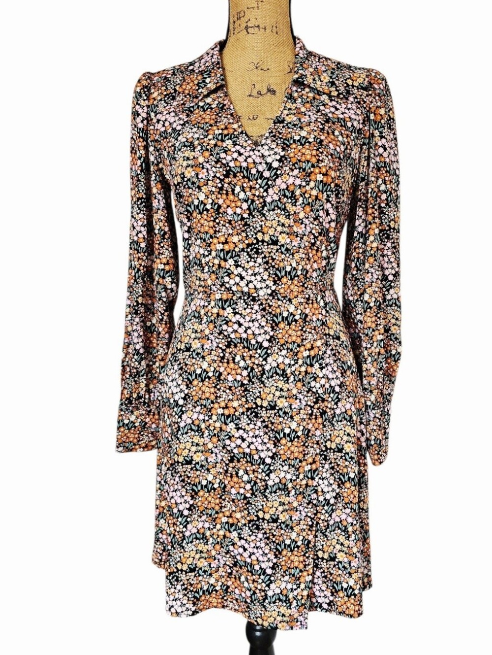 & Other Stories Retro Long Sleeve Tie Waist Floral Wrap Mini Dress, Size 4 - Picture 3 of 9